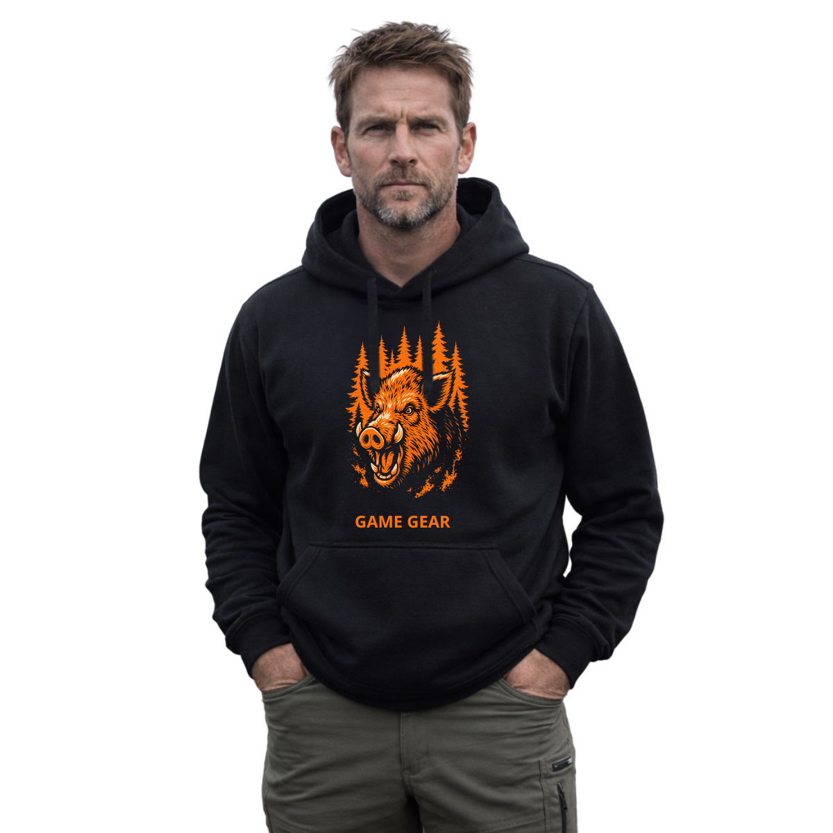 Big Orange Boar Printed Hoodie by Game Gear NZ