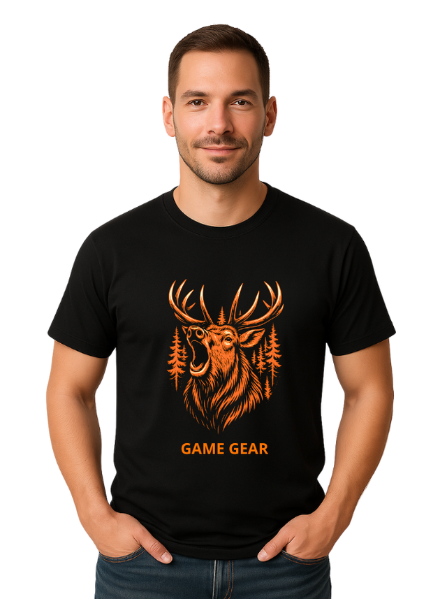 Big Stag Orange Printed Tee by Game Gear NZ