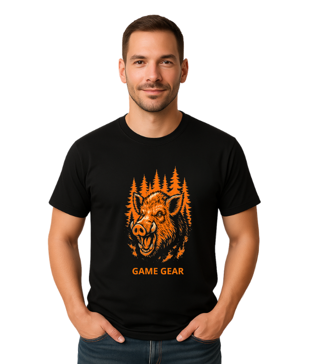 Big Boar Orange Printed Tee by Game Gear NZ