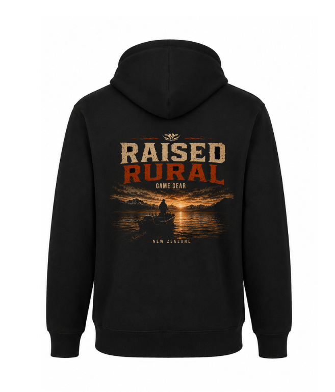 Raised Rural Fishing Printed Hoodie