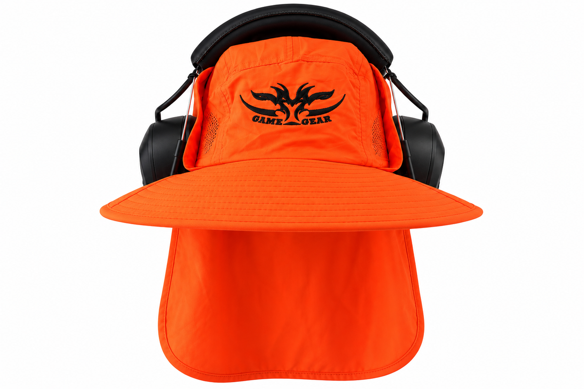 Muffler Hat Orange with earmuffs front view