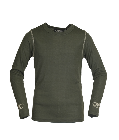 Kids Thermal Top Olive thermal base layer NZ - front view by Game Gear NZ