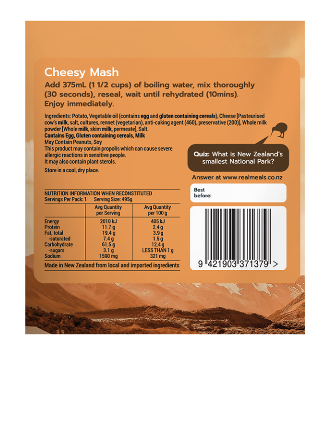 Real Meals Freeze Dried Cheesy Mash