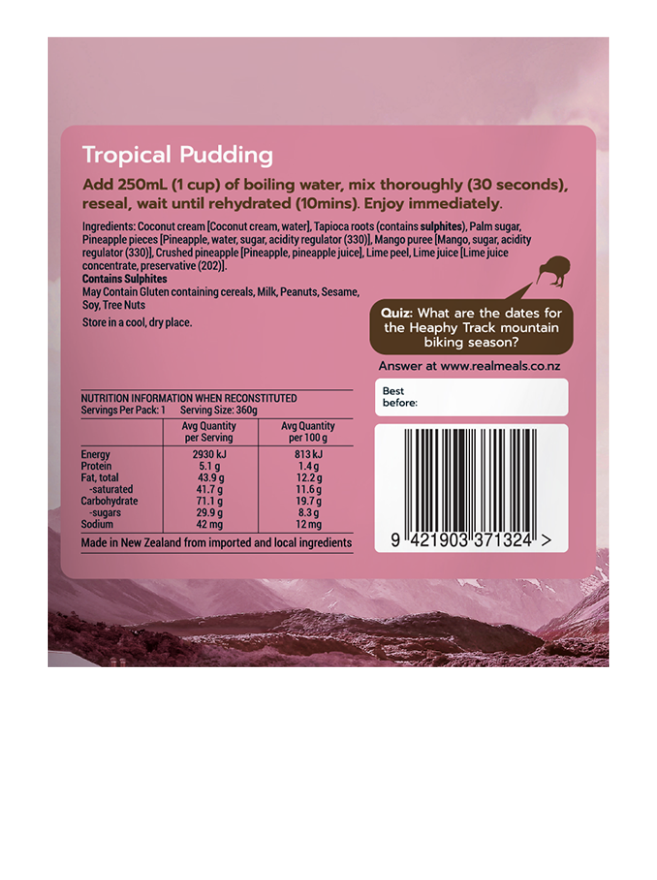 Freeze Dried Real Meals Tropical Pudding Ingredients