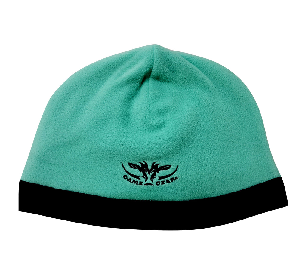 Lightweight aqua microfleece beanie reversible