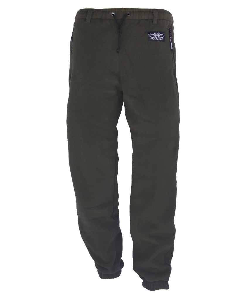 Kids Fleece Trousers Olive with 2 zipped side pockets and drawstring waist