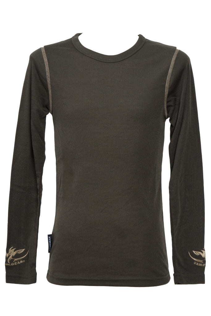 Kids Olive green long sleeve thermal top for hunting and outdoors