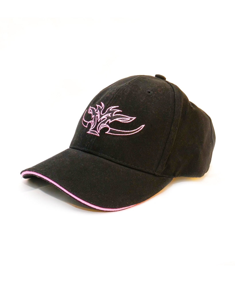 Kids black cap with pink trim and pink Game Gear Logo