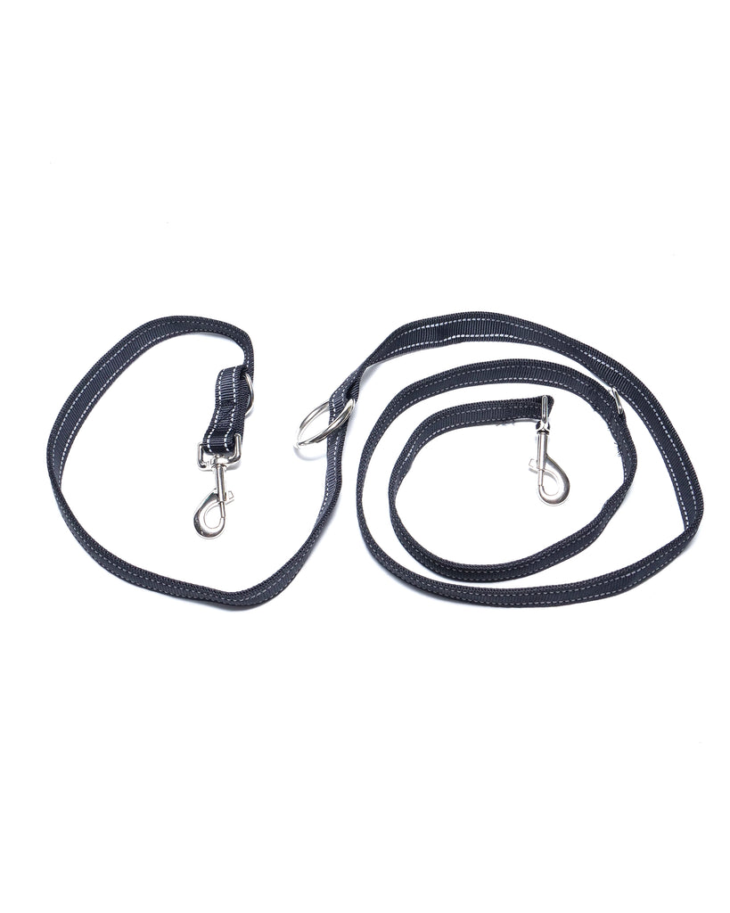 Black Adjustable dog lead with reflective webbing, O ring and D ring